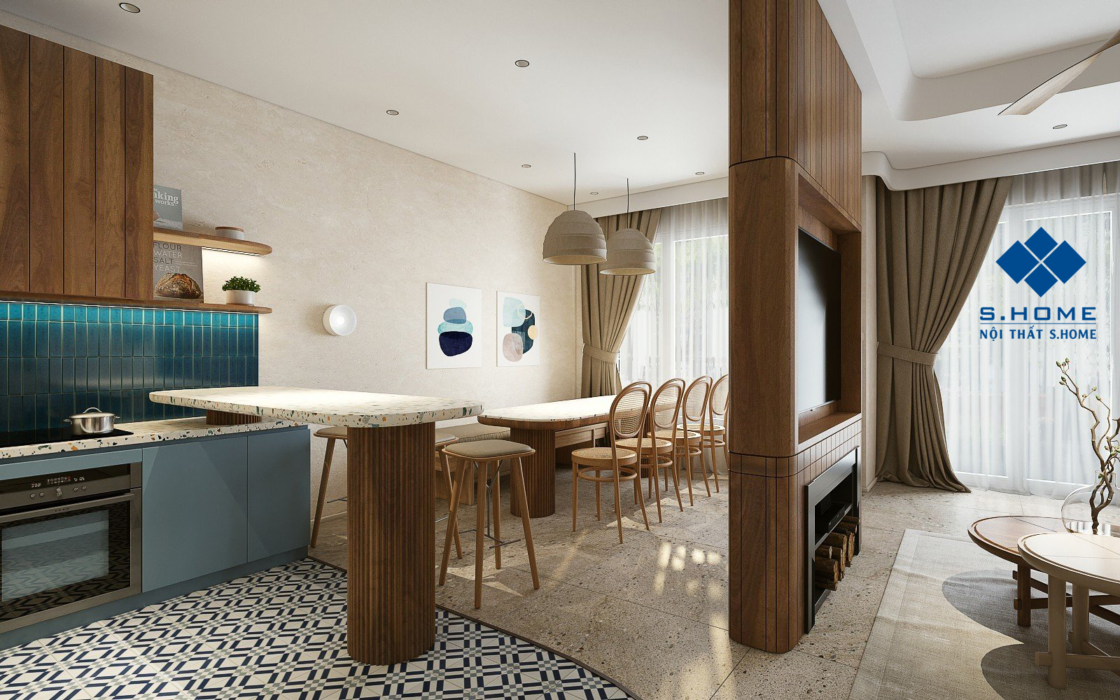 Căn hộ nghĩ dưỡng 2 phòng ngủ Phong cách Địa Trung Hải